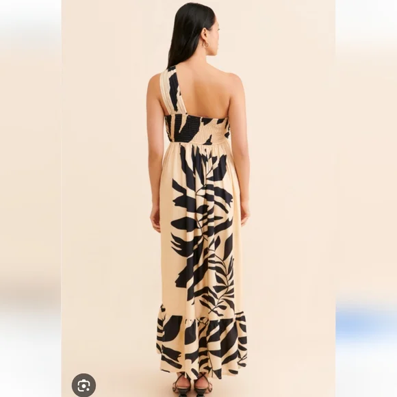 NWT Anthropologie Let Me Be Elegant One-Shoulder Black and Cream Maxi Dress - Picture 2 of 8